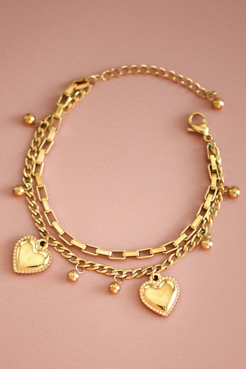 18K Gold Plated Double Chain Heart Bracelet
