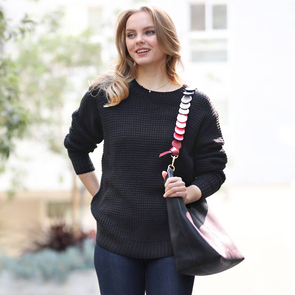 Basic Waffle Sweater in Black