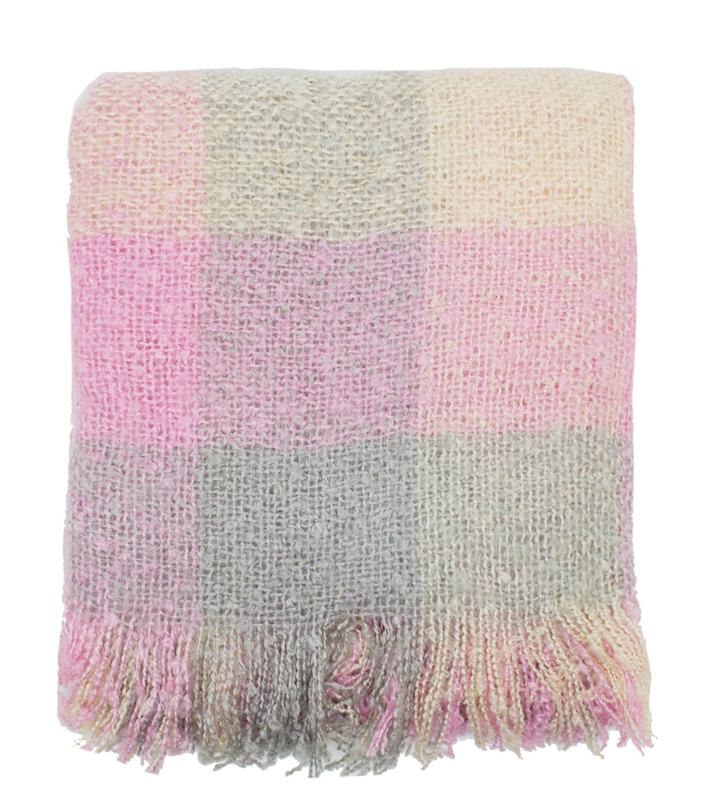 Faux Mohair Plaid Fringed Throw Blanket