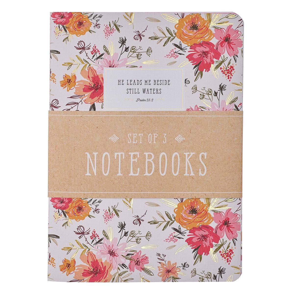 He Leads Me Pink Floral 3 Notebook Set - Psalm 23:2
