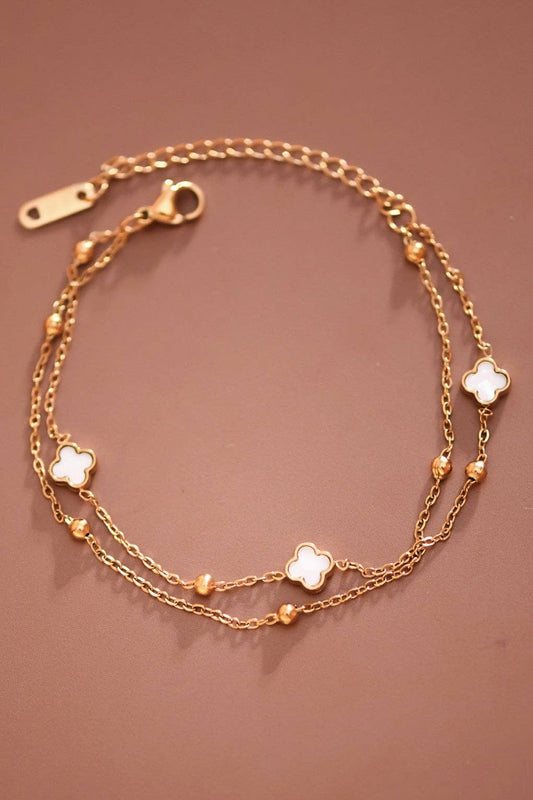 18K Gold Plated Double Chain Flower Bracelet
