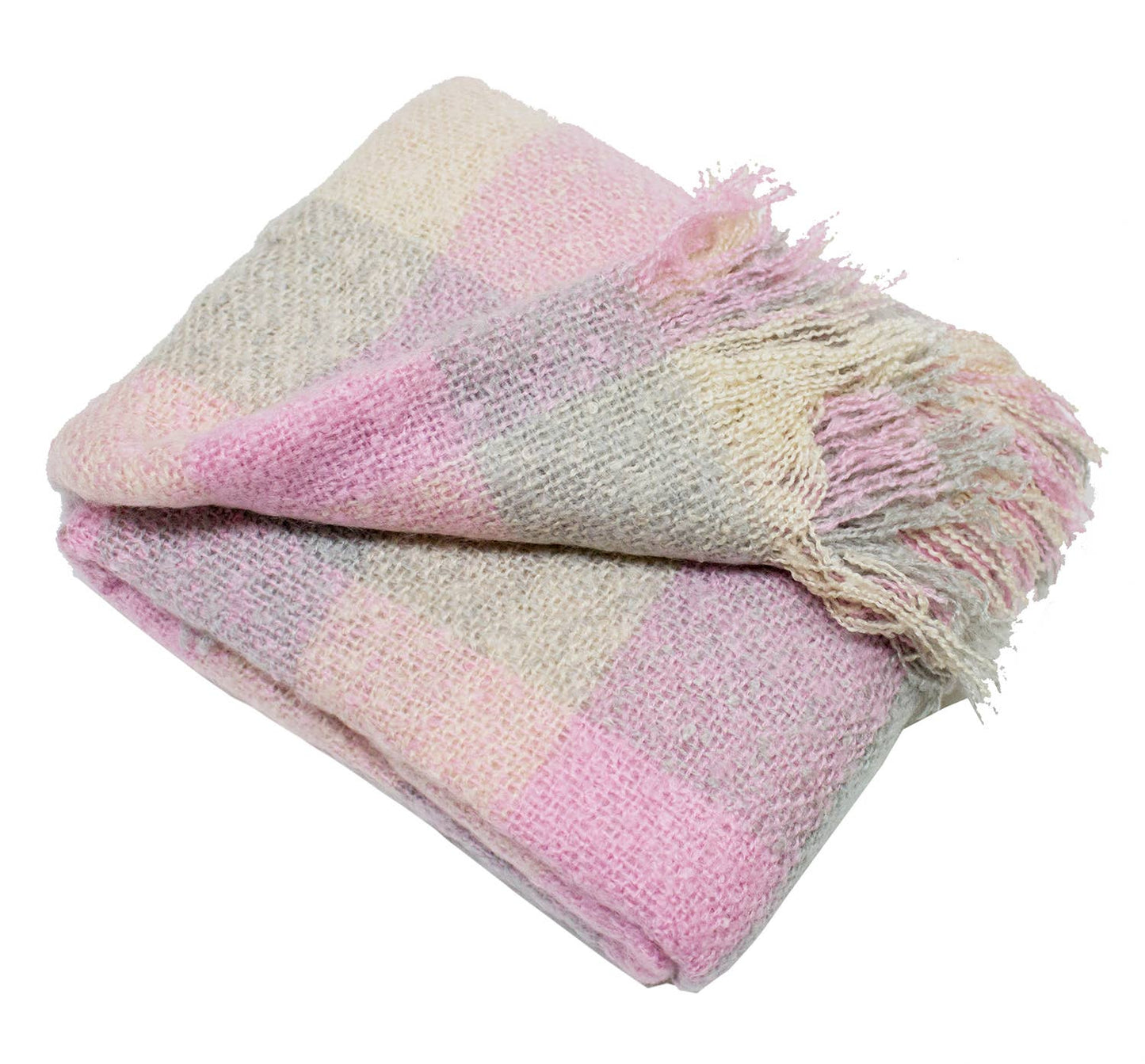 Faux Mohair Plaid Fringed Throw Blanket