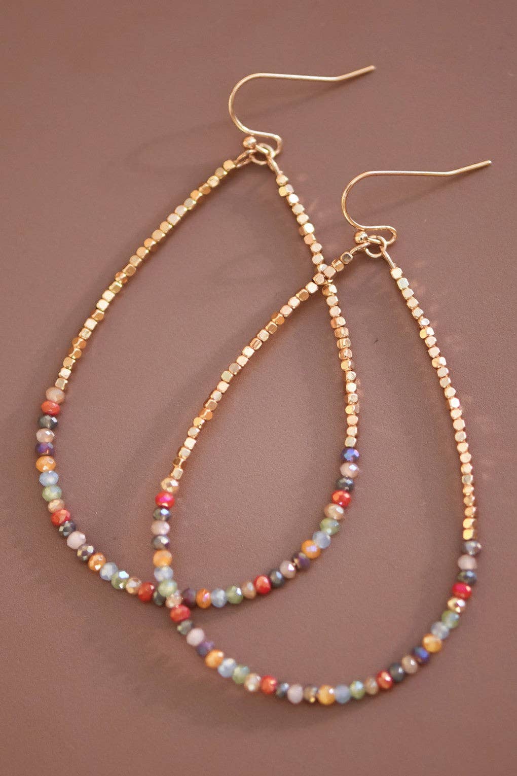 Multicolored Glass Beaded Teardrop Earrings