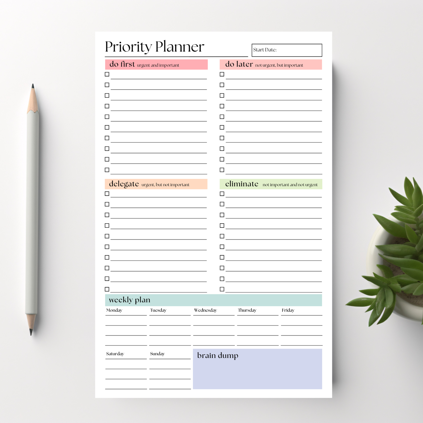 Priority Planner To Do Checklist: 50-Page Tear-Off Notepad