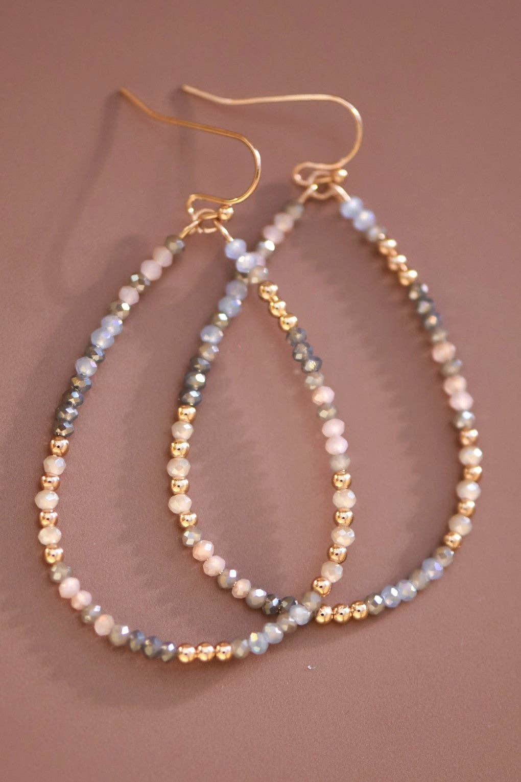 Mixed Grey Beaded Teardrop Earrings