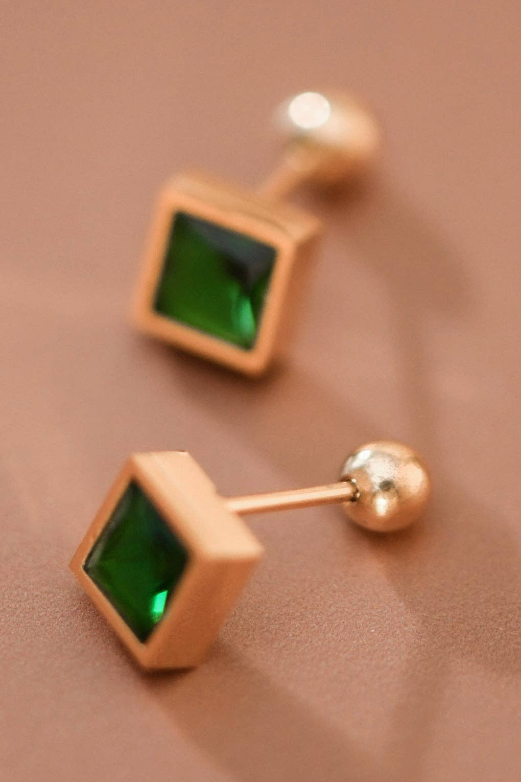 Green Crystal and Gold Studs
