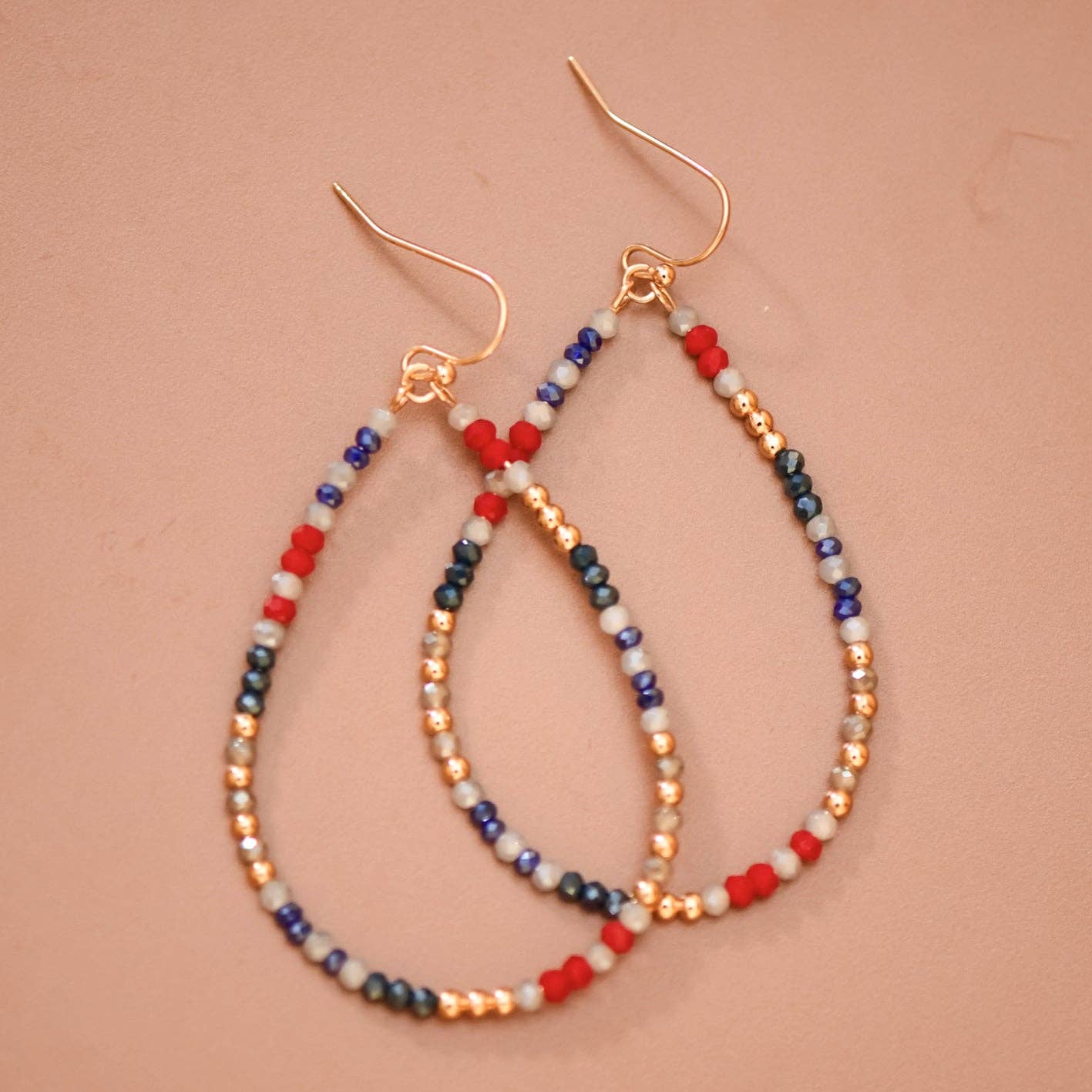Patriotic Glass Beaded Teardrop Earrings