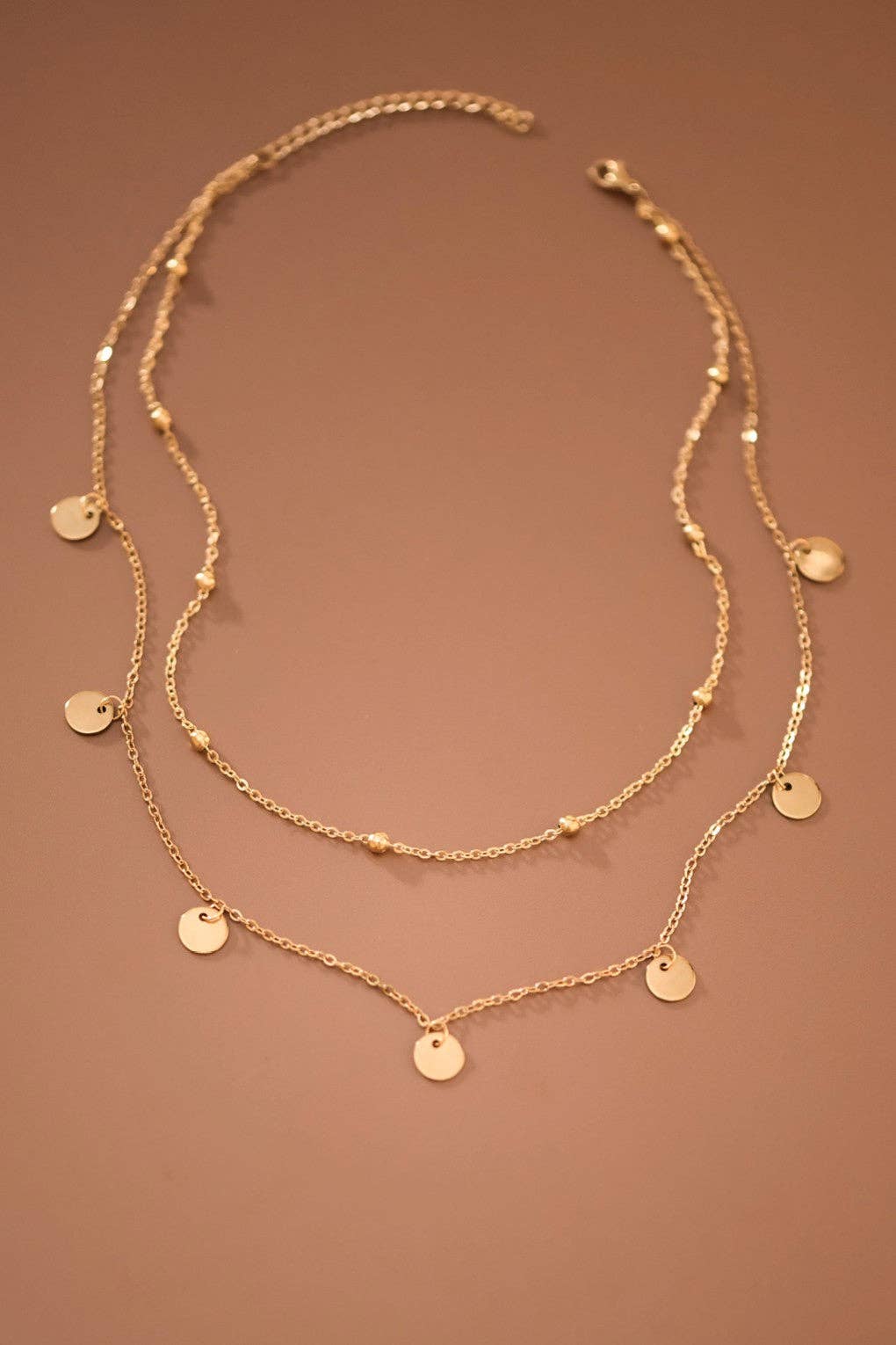 18K Gold Plated Disks Double Chain Necklace - 7920: S0OX3T7920