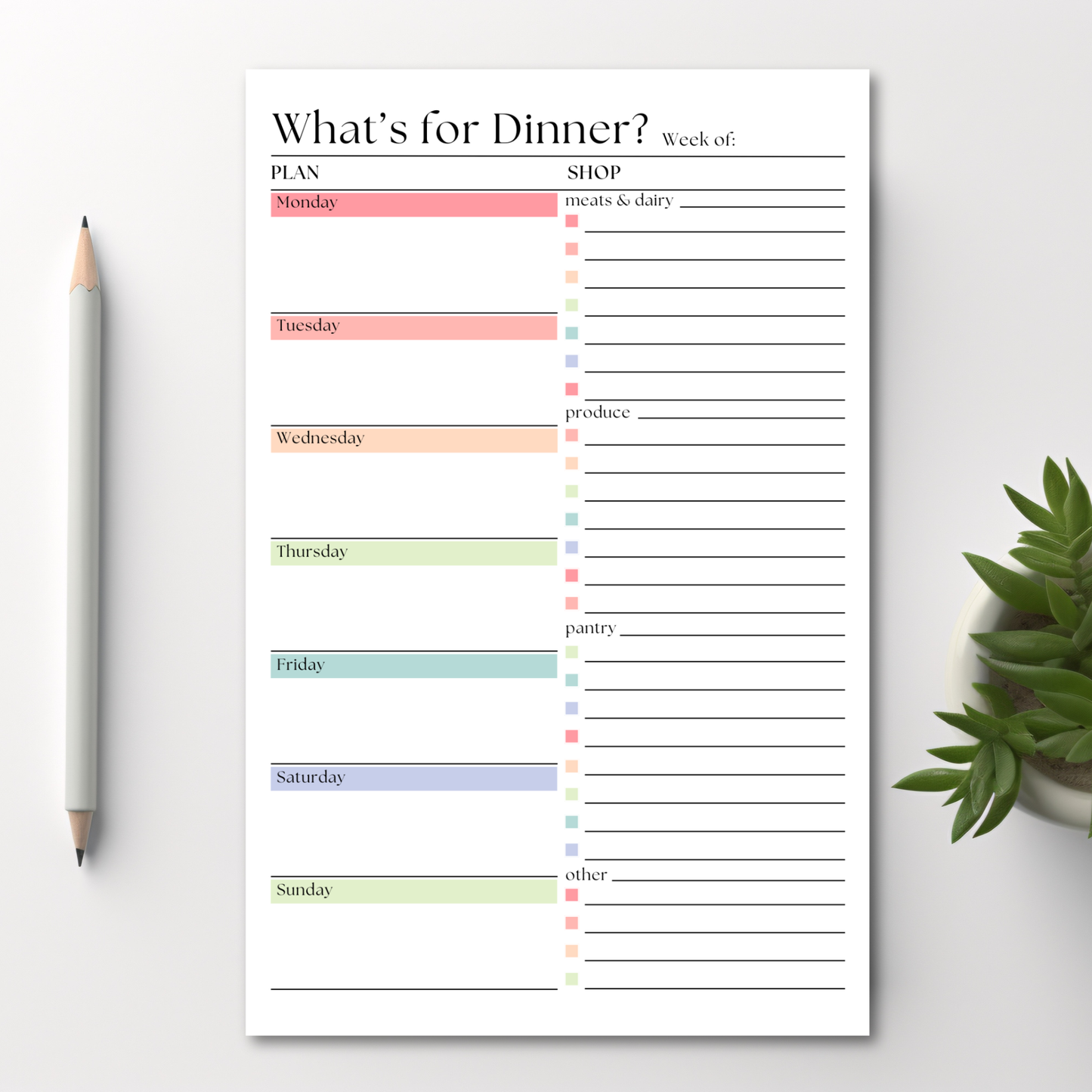 What's For Dinner? Weekly Meal Planner and Shopping List: 50-Page Notepad