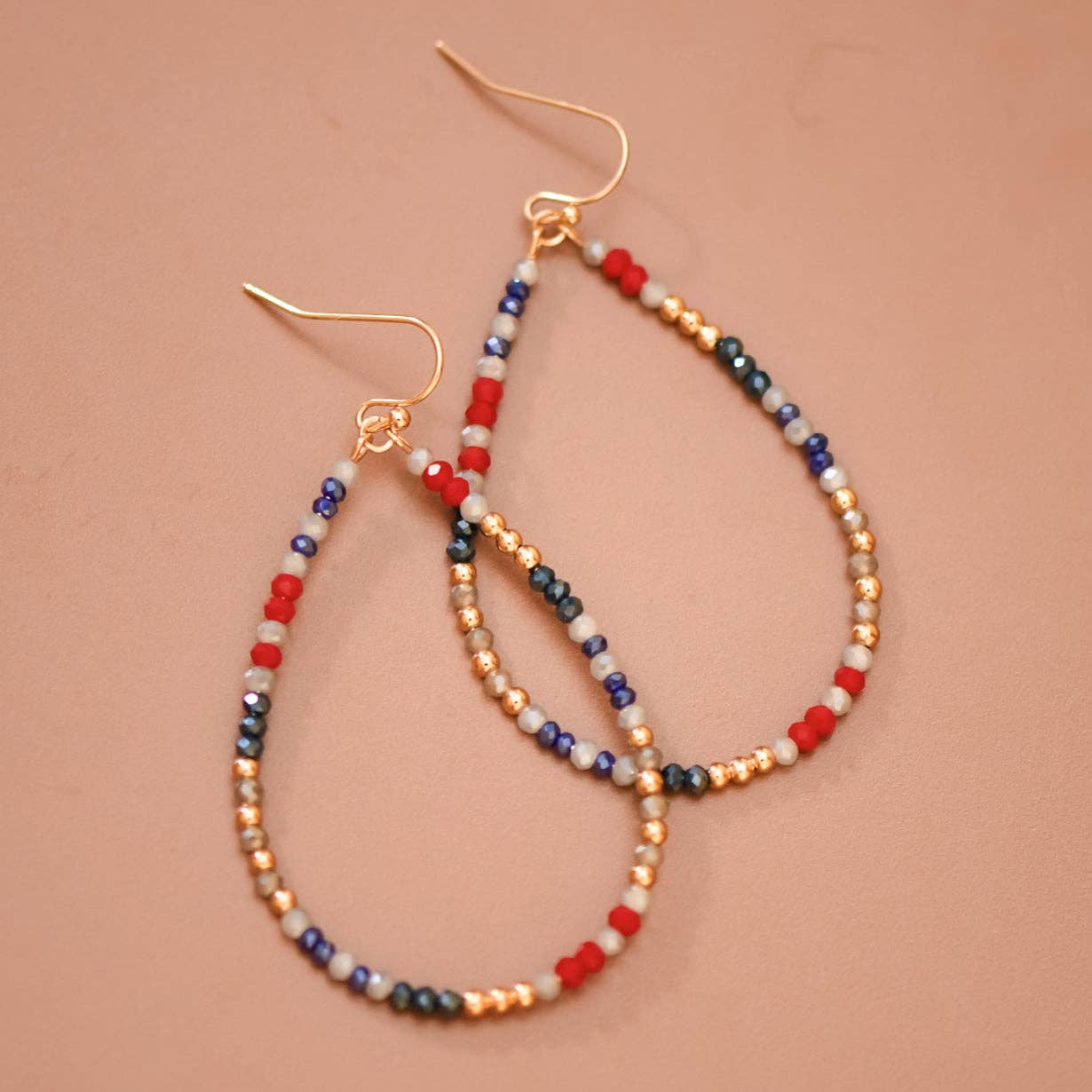 Patriotic Glass Beaded Teardrop Earrings
