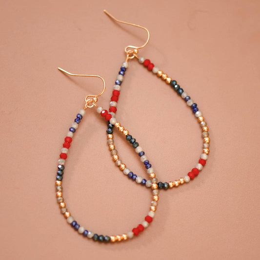 Patriotic Glass Beaded Teardrop Earrings