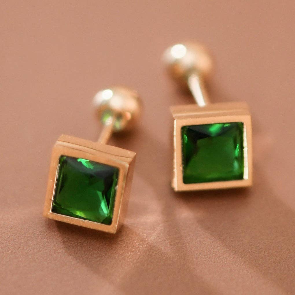 Green Crystal and Gold Studs