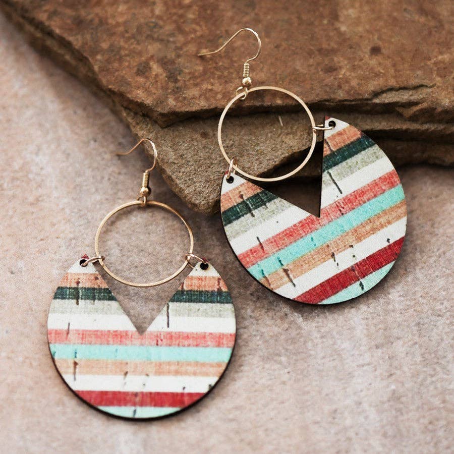 Boho Wooden Stripe Drop Earrings