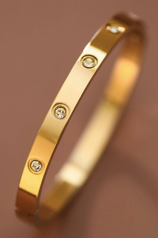 18K Gold Plated Solid Bangle with "Diamonds"