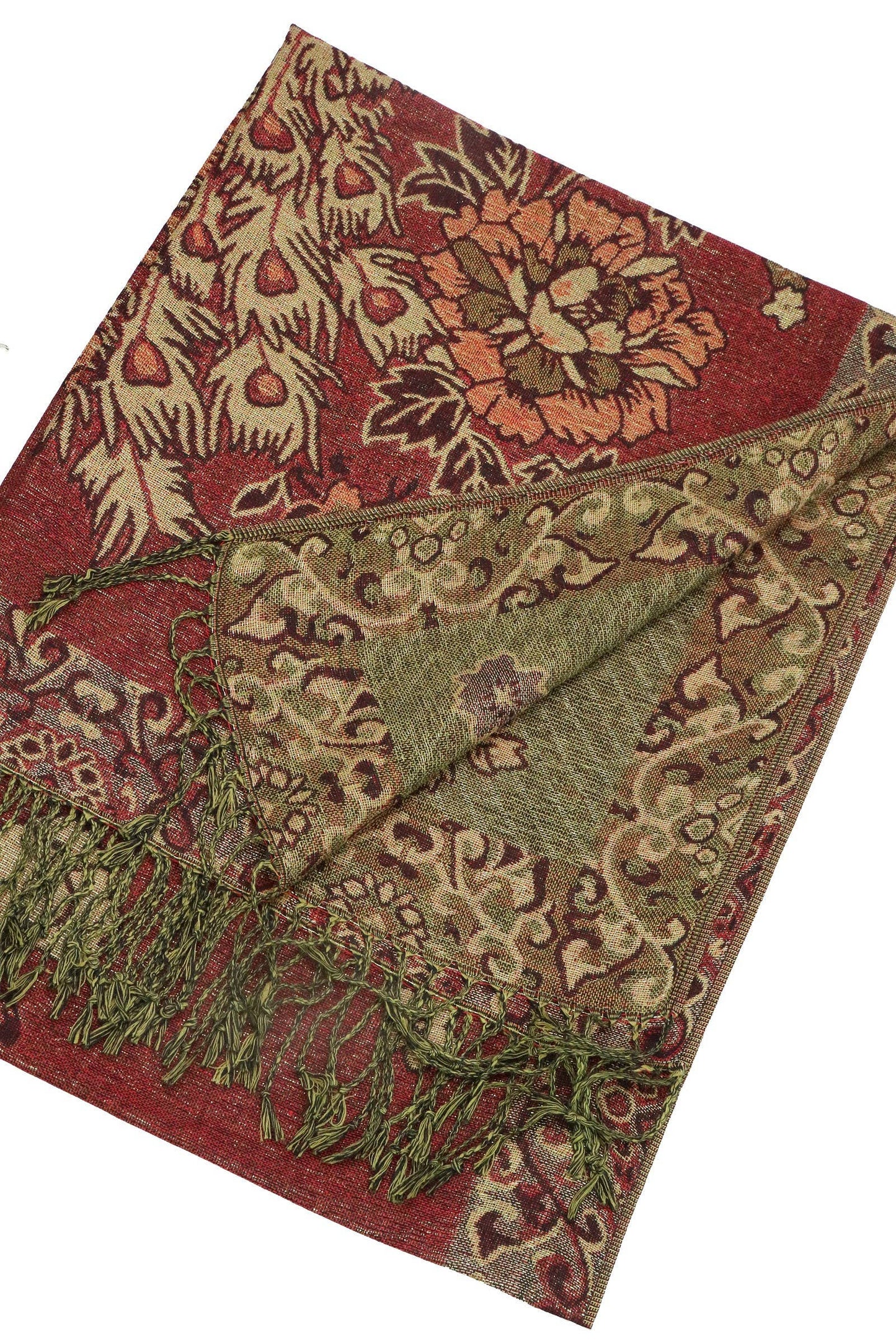 Peacock Peony Floral Metallic Pashmina Shawl Scarf
