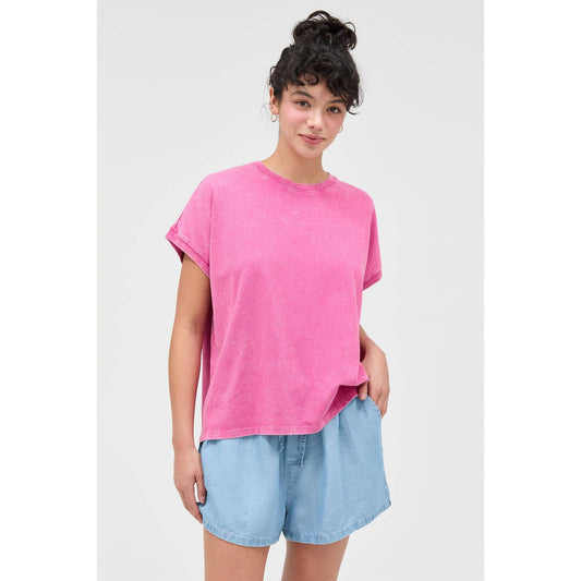 Capped Sleeve Mineral Wash T-Shirt
