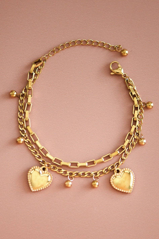 18K Gold Plated Double Chain Heart Bracelet