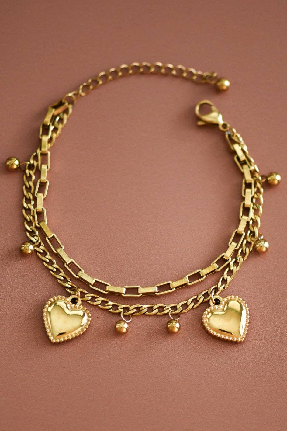 18K Gold Plated Double Chain Heart Bracelet