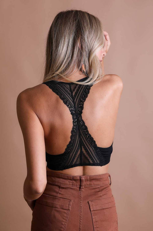 Lace Racerback Bralette - With Removable Pads in Midnight Blue