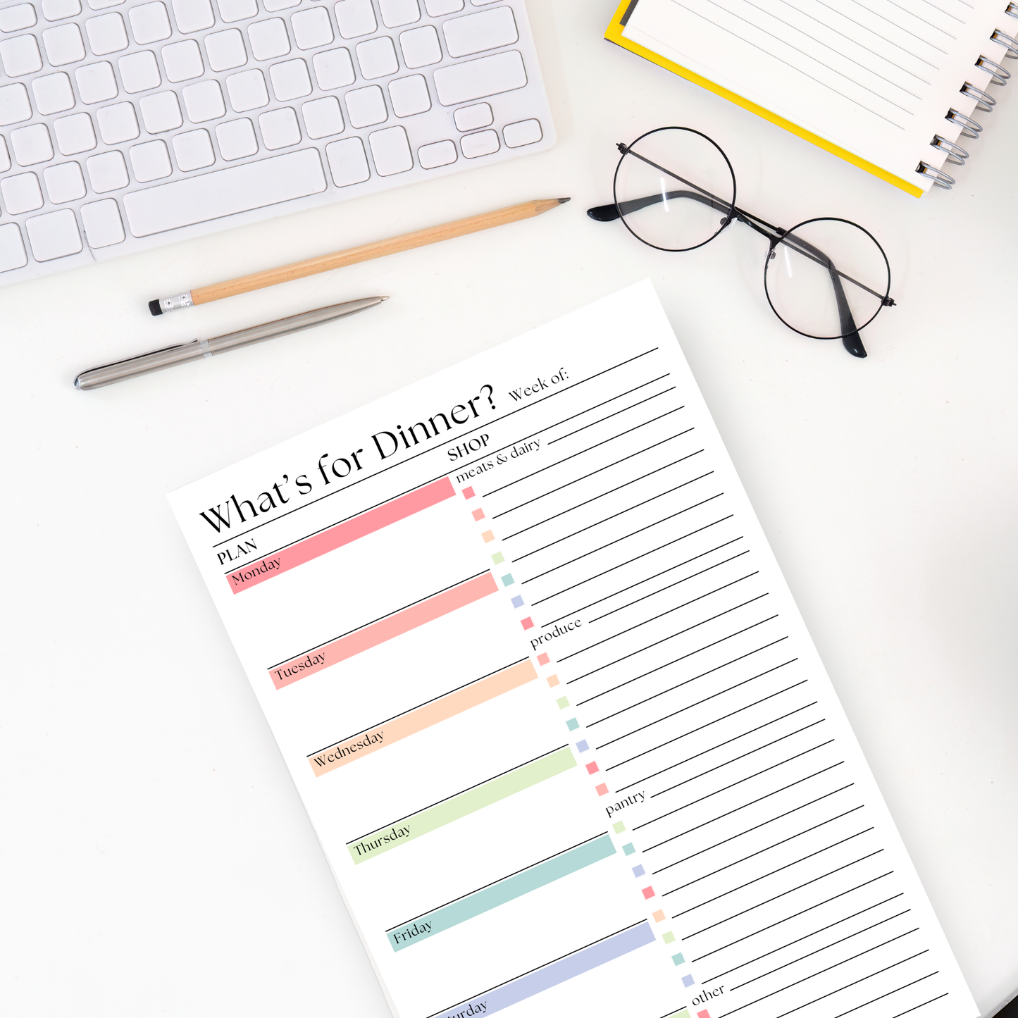 What's For Dinner? Weekly Meal Planner and Shopping List: 50-Page Notepad