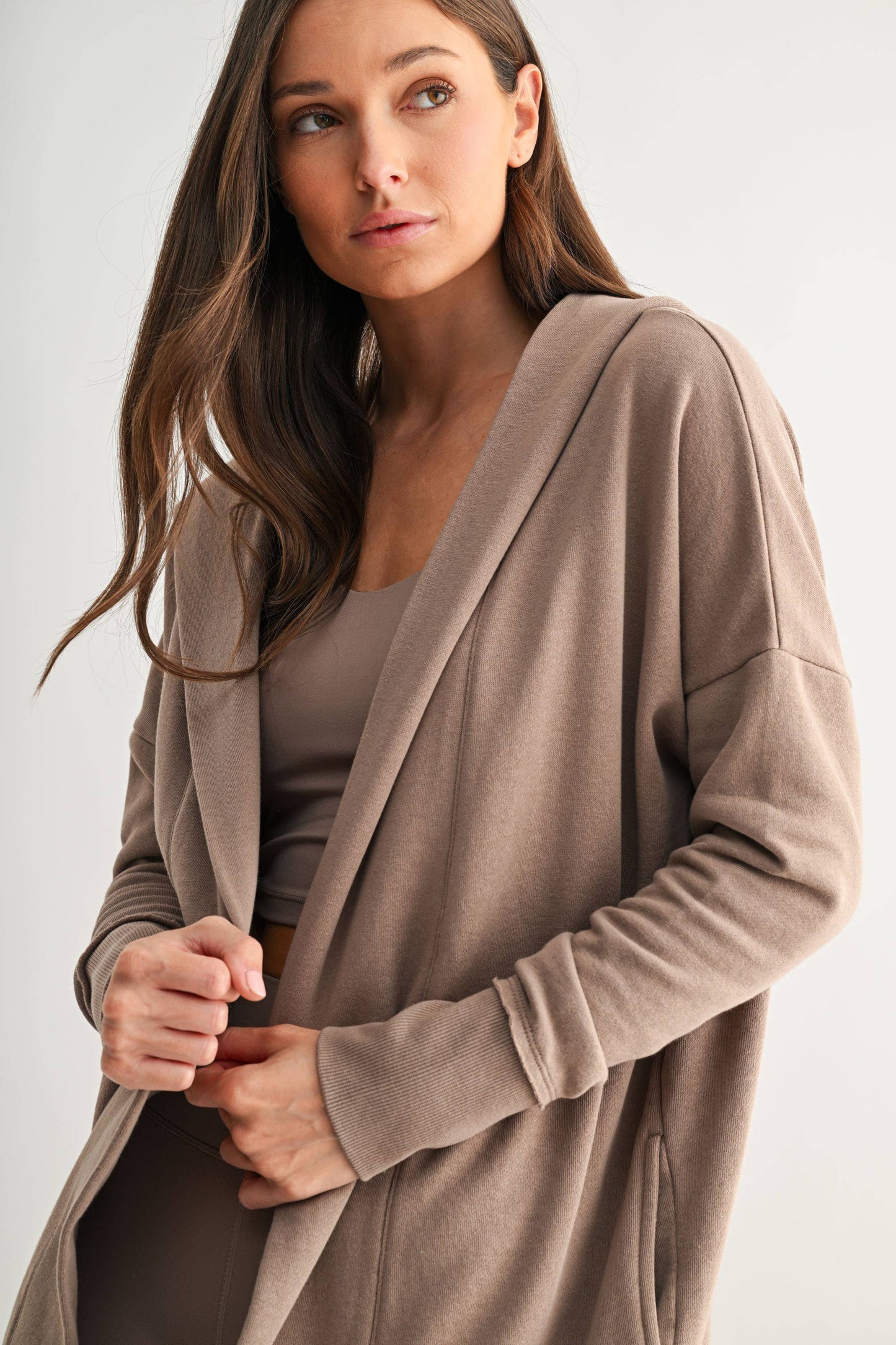 Open Front Hooded Sweatshirt Cardigan in Black