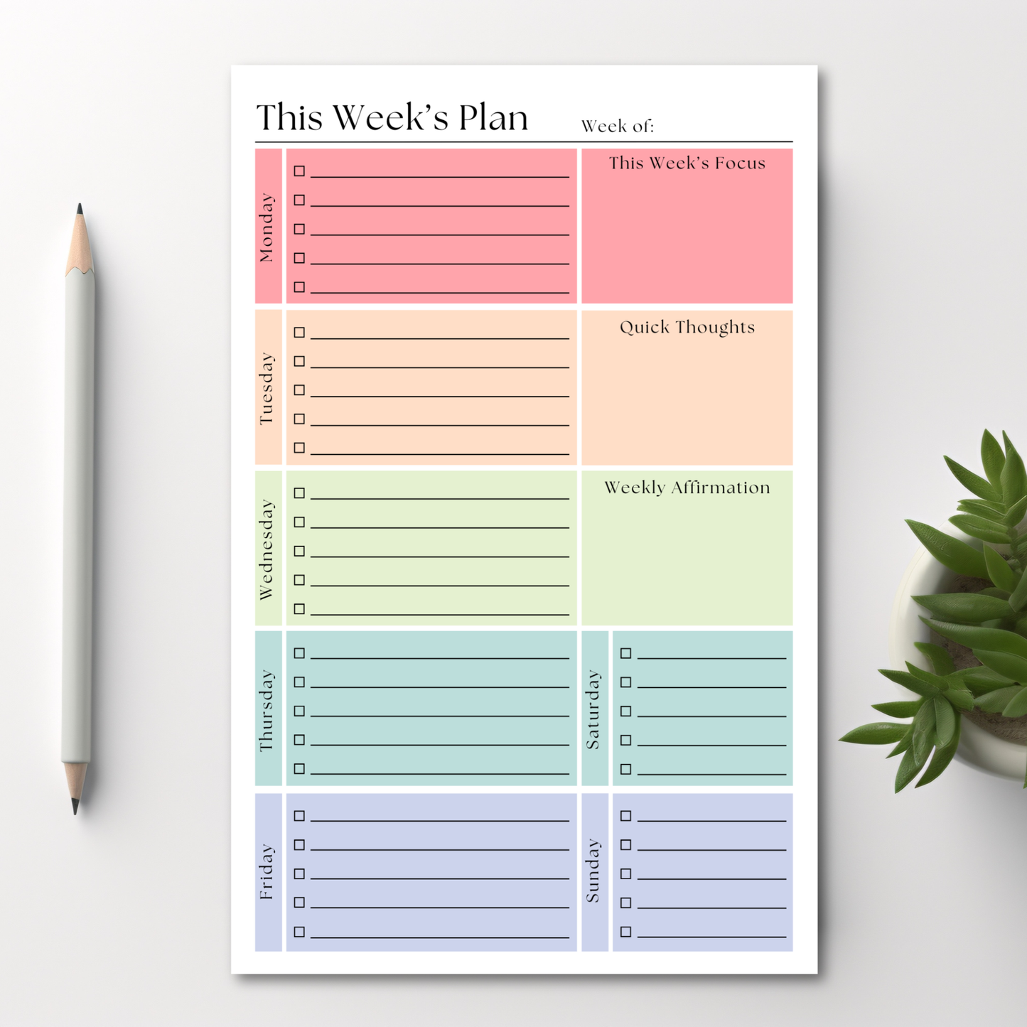This Week's Plan To-Do List: 50-Page Tear-Off Notepad