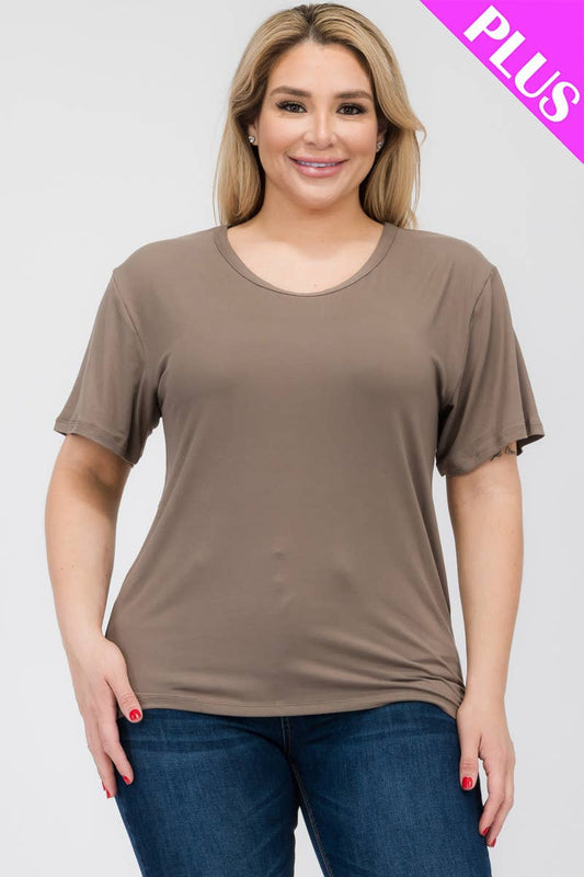 Plus Size Basic Short Sleeve T-shirt in Taupe