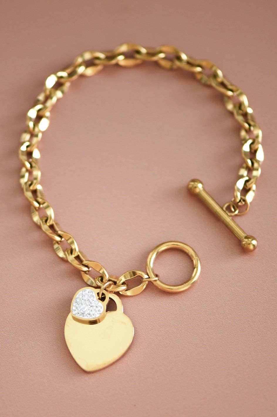 18K Gold Plated Double Heart Chain Bracelet