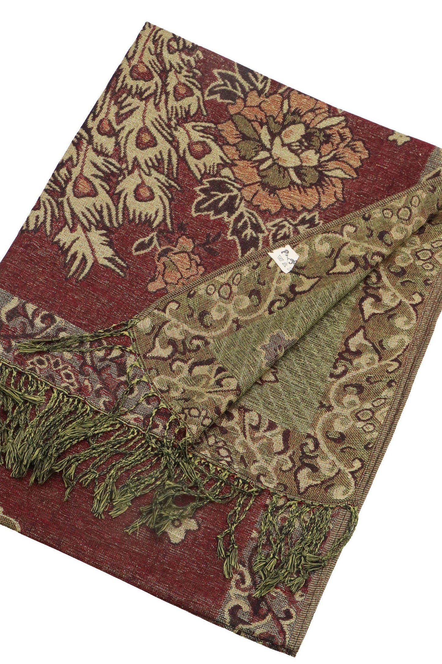 Peacock Peony Floral Metallic Pashmina Shawl Scarf