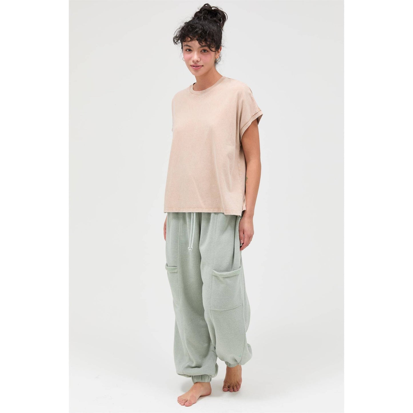 Capped Sleeve Mineral Wash T-Shirt