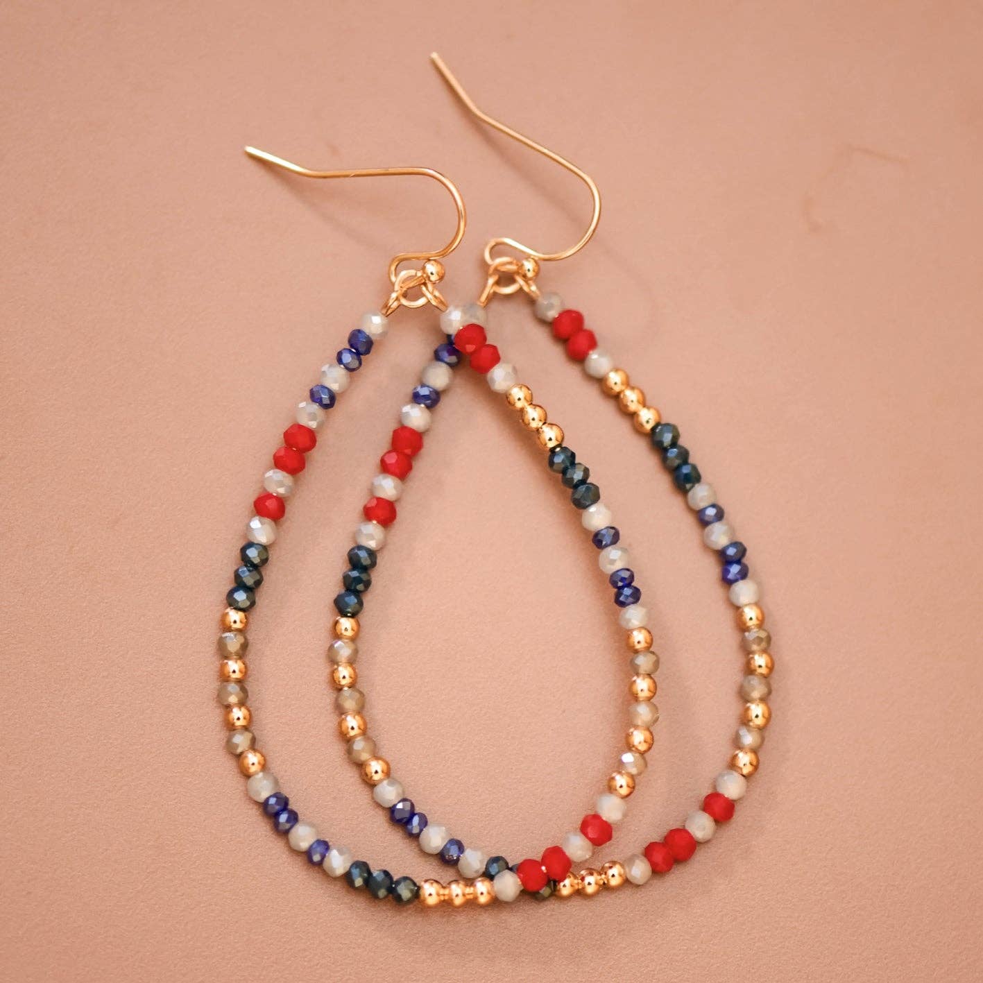 Patriotic Glass Beaded Teardrop Earrings