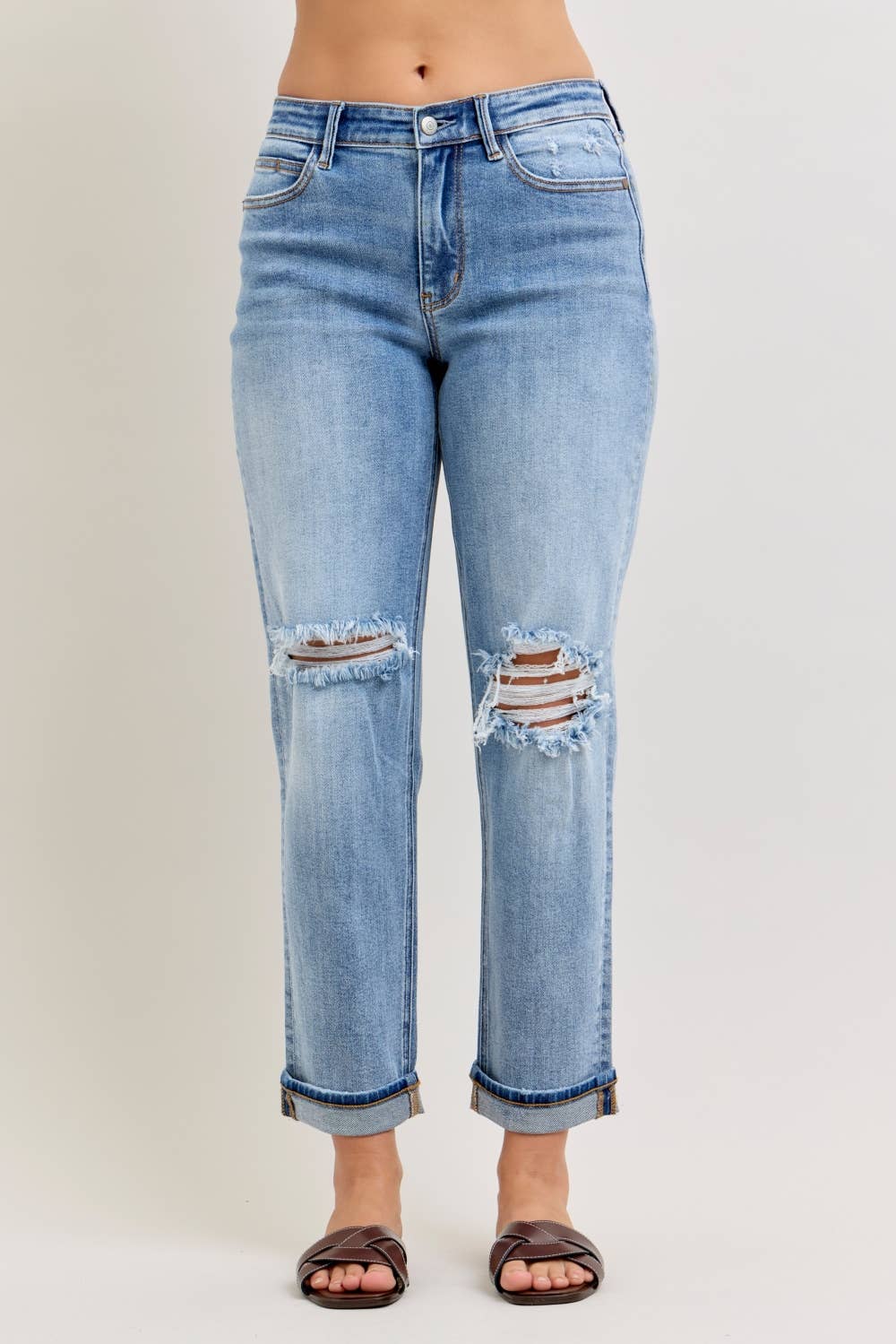 Judy Blue Boyfriend Jean with Destroyed Knee & Folded Cuff