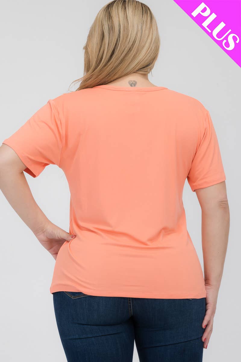 Plus Size Basic Short Sleeve T-shirt in Burgundy