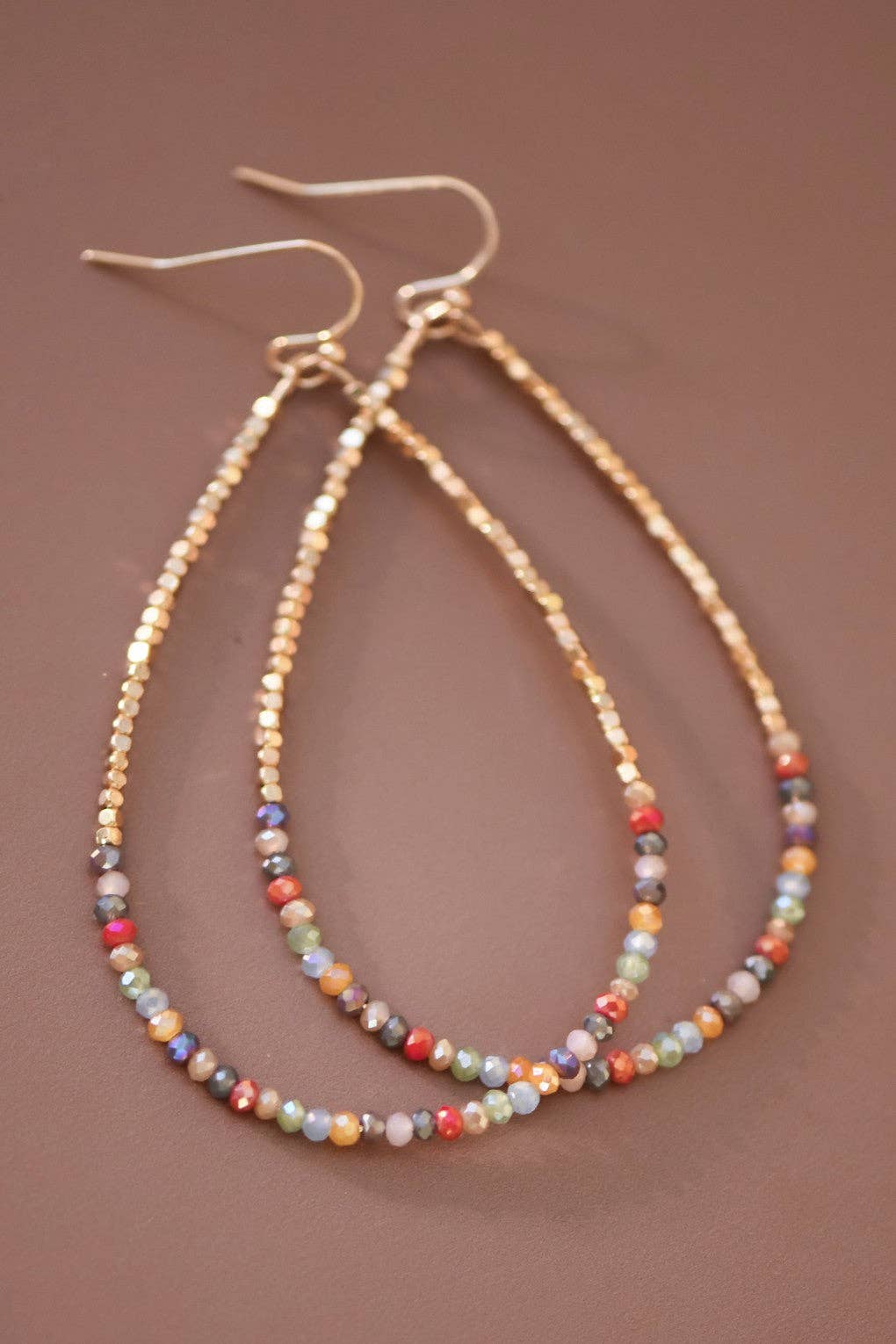 Multicolored Glass Beaded Teardrop Earrings
