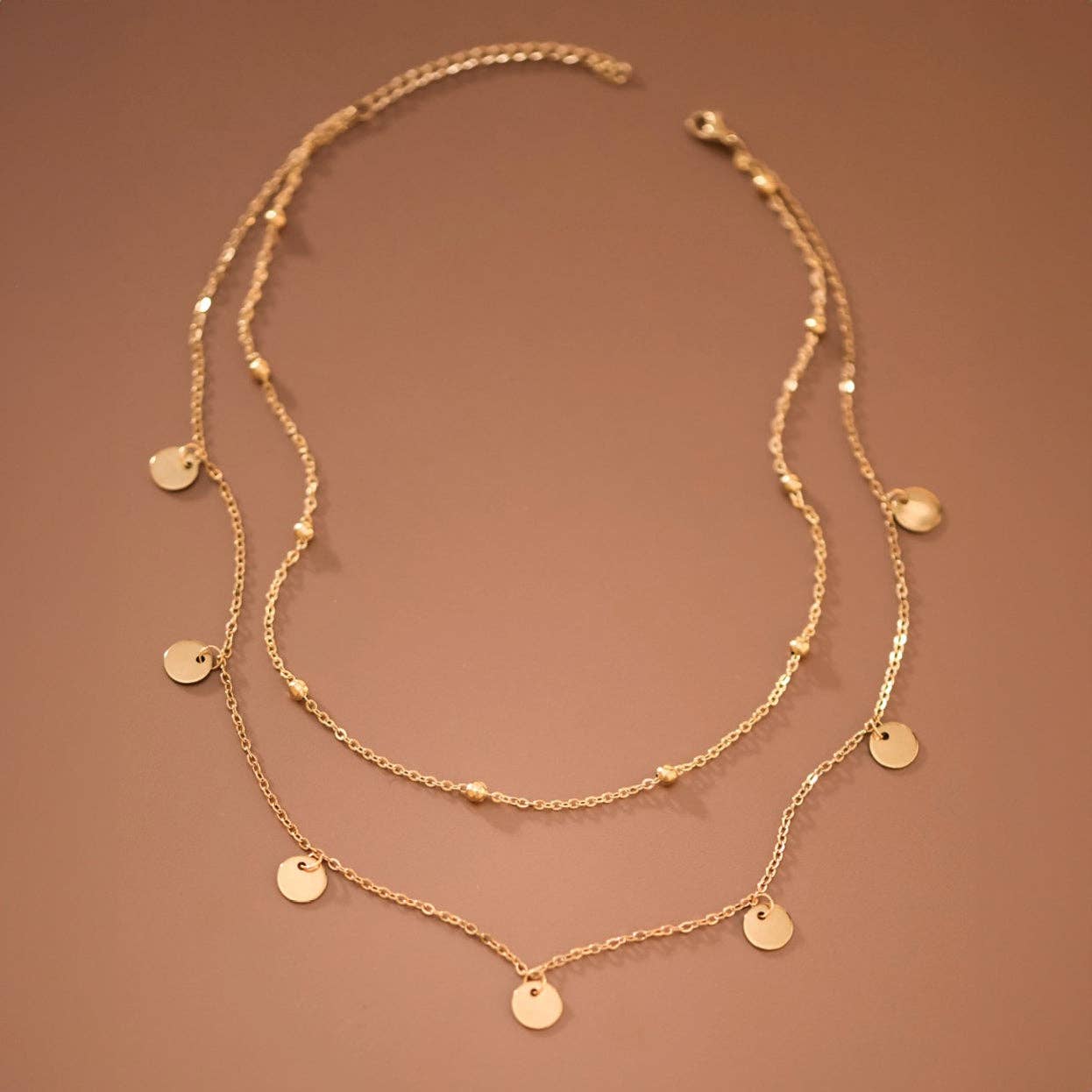 18K Gold Plated Disks Double Chain Necklace - 7920: S0OX3T7920