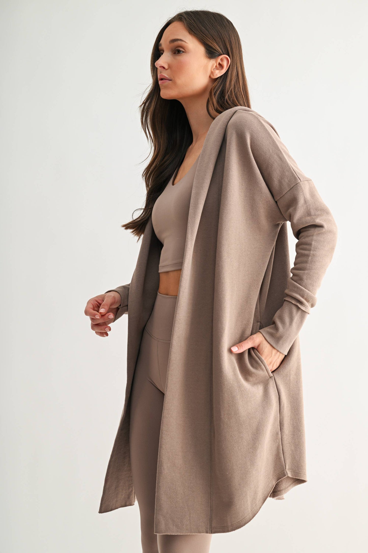 Open Front Hooded Sweatshirt Cardigan in Black