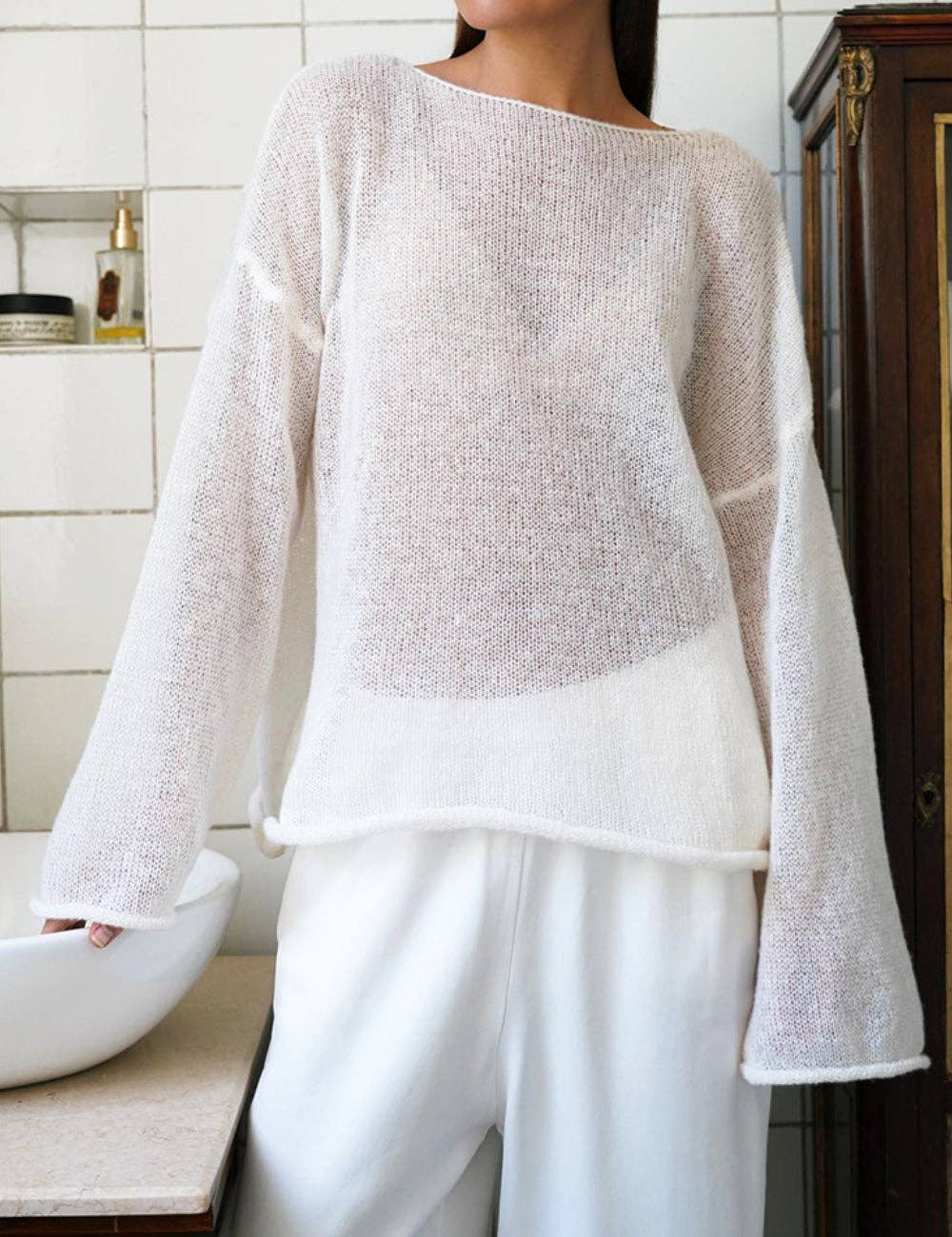 Solid Color Airy Knit Sweater