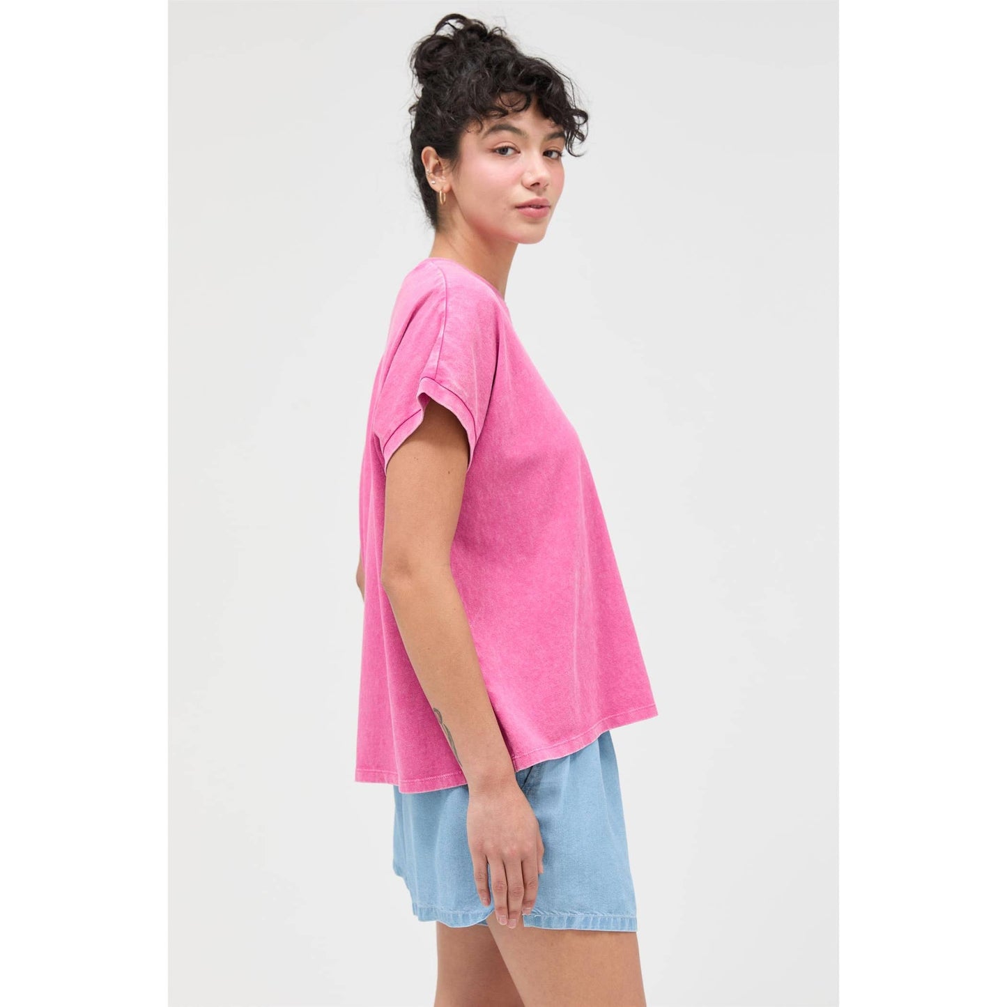 Capped Sleeve Mineral Wash T-Shirt