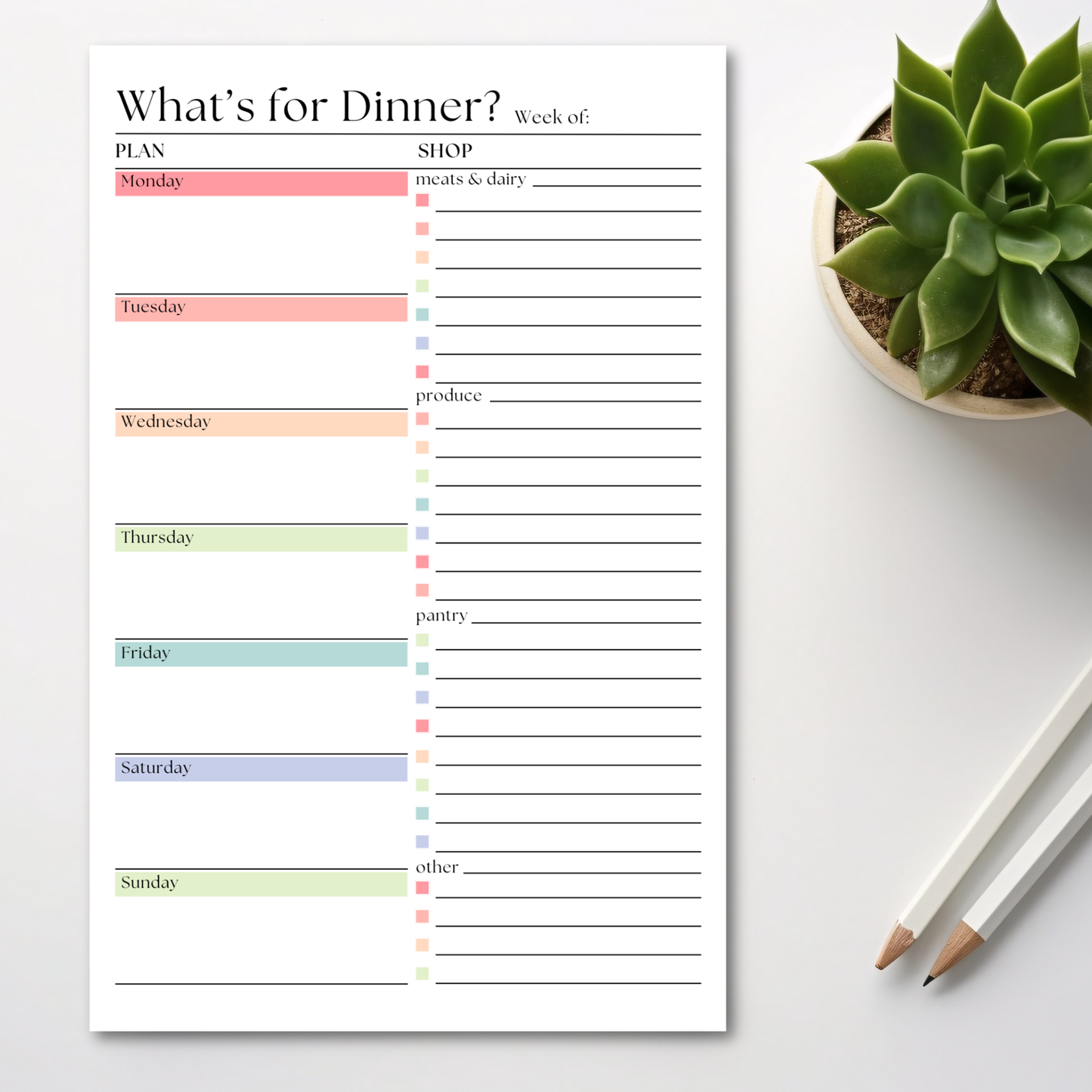 What's For Dinner? Weekly Meal Planner and Shopping List: 50-Page Notepad