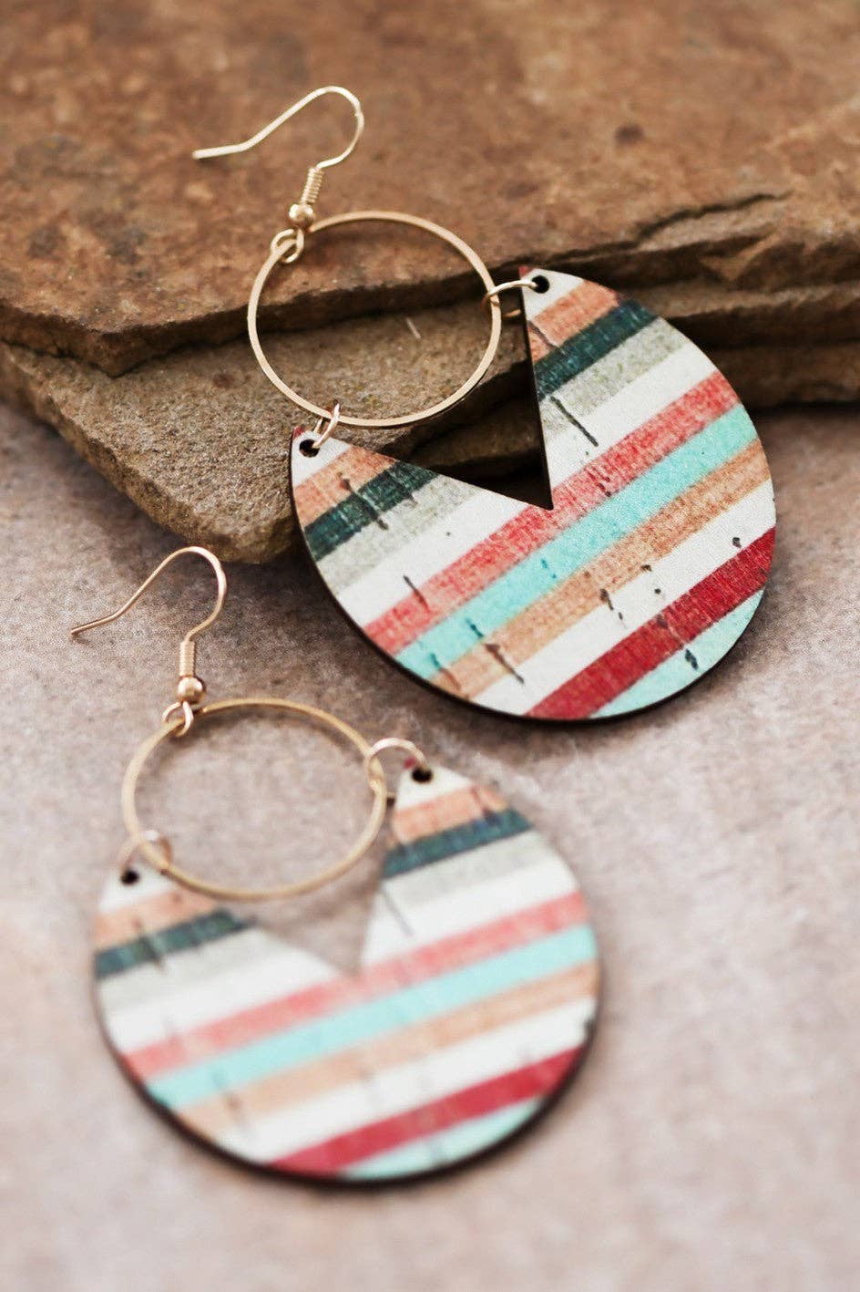 Boho Wooden Stripe Drop Earrings