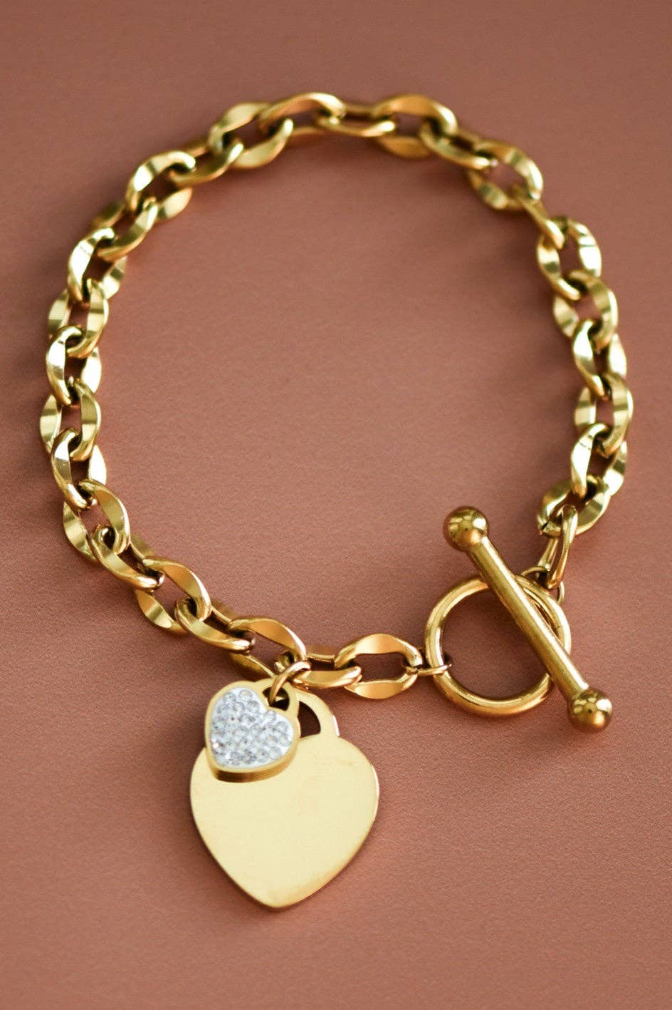 18K Gold Plated Double Heart Chain Bracelet