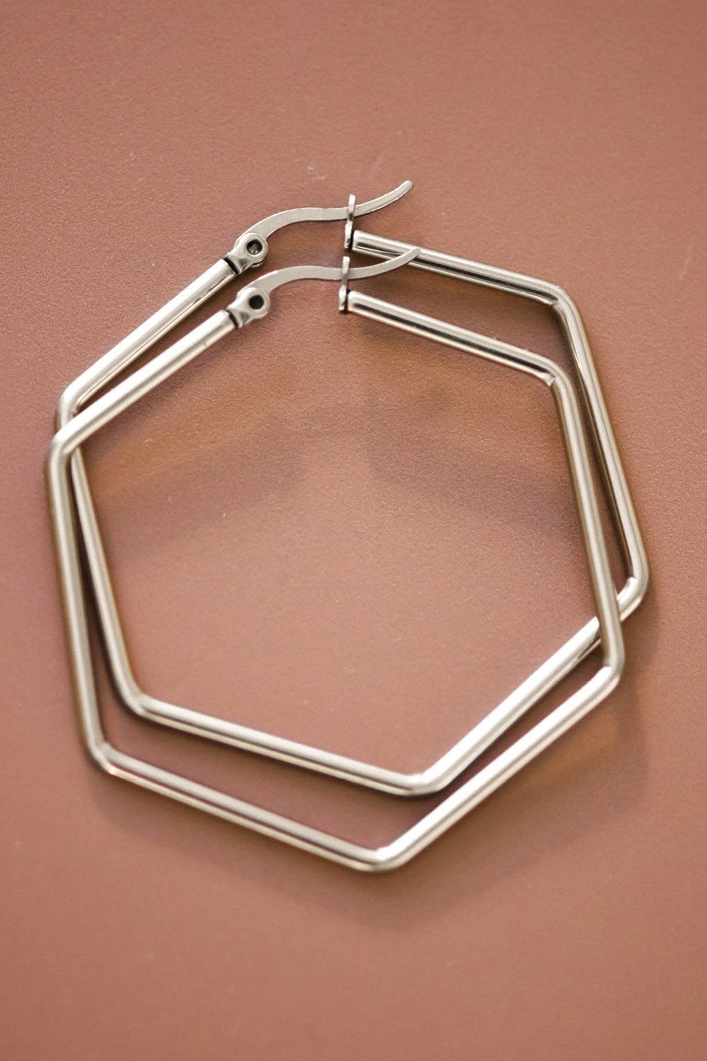 Silver Hexagon Hoop Earrings