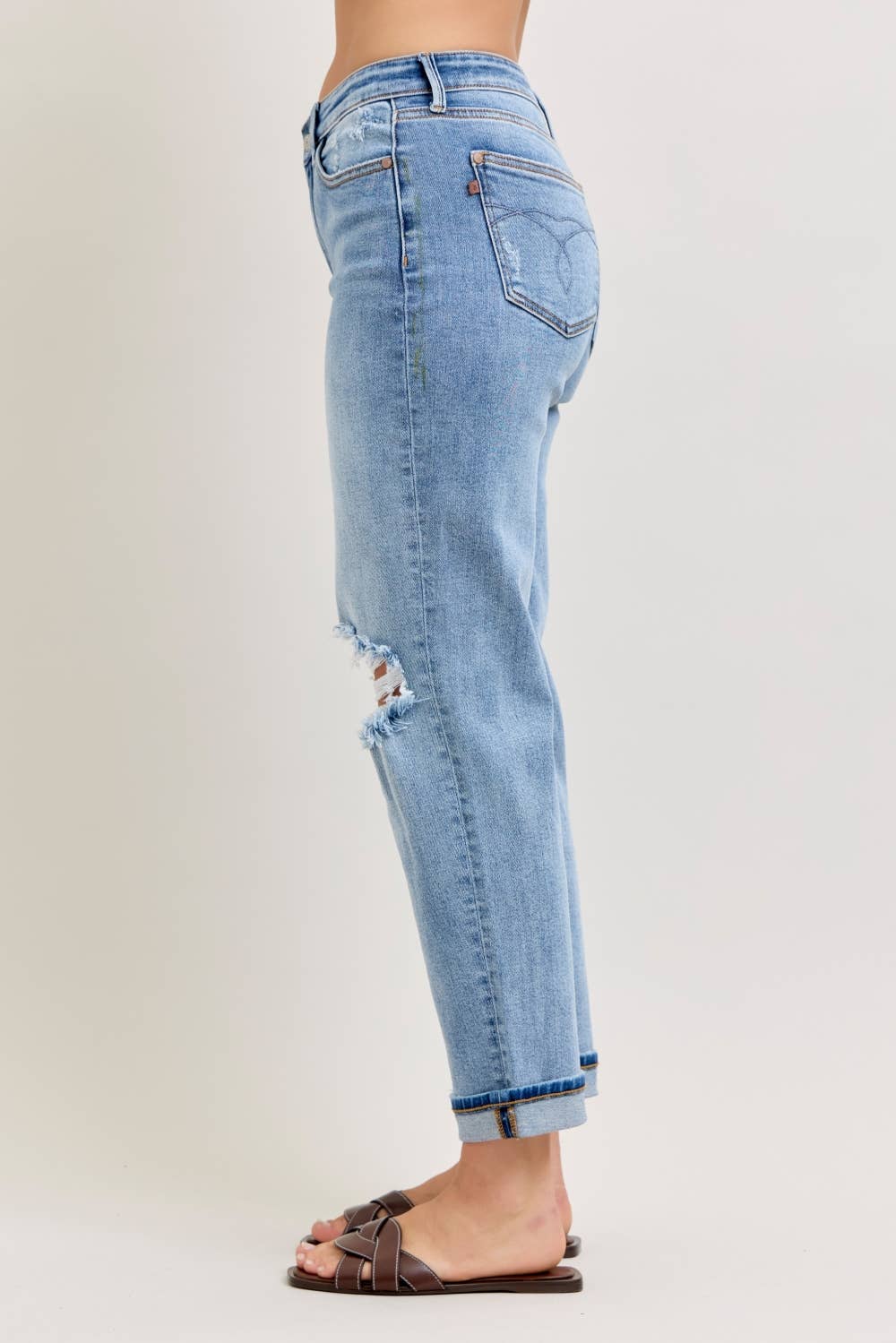 Judy Blue Boyfriend Jean with Destroyed Knee & Folded Cuff