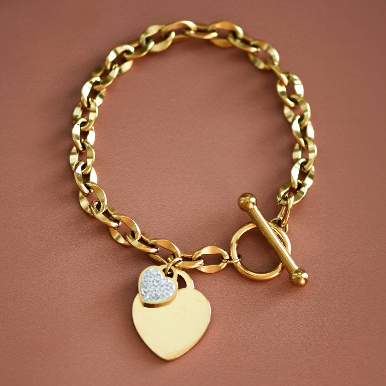 18K Gold Plated Double Heart Chain Bracelet