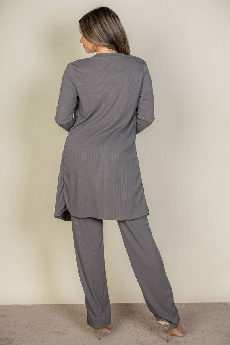 3 Pieces : Cami Top, Pants and Long Cardigan Set in Dove Grey