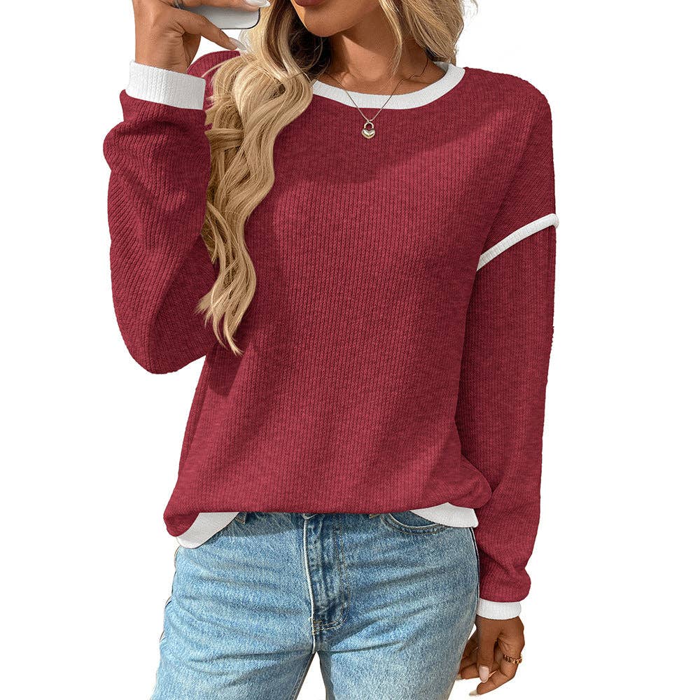 Color Block Crewneck Sweater in Iced Cherry