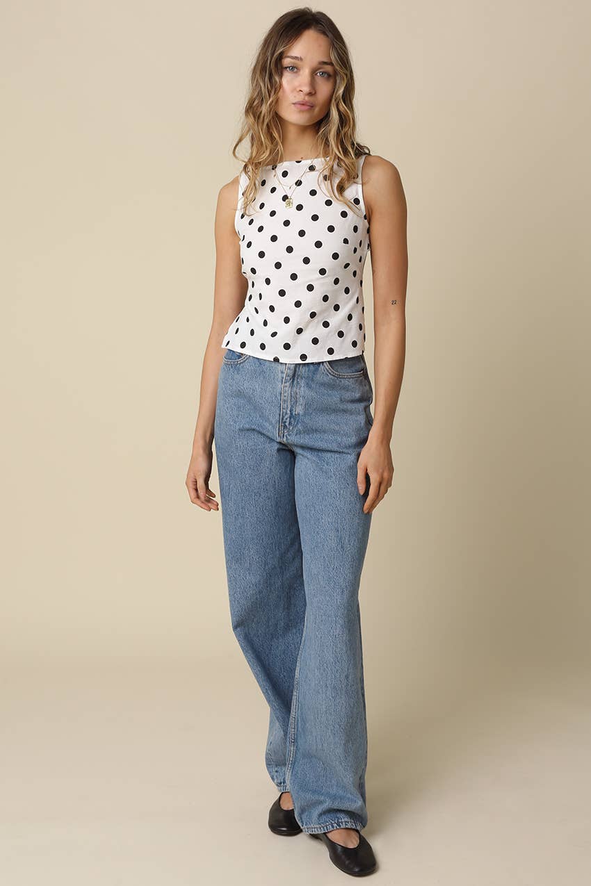 Polka Dot Open-Back Tie Top