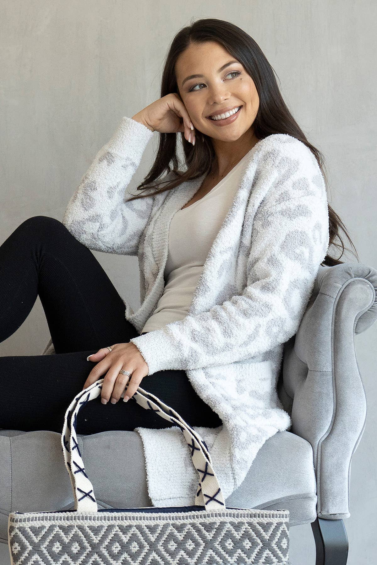 Leopard Printed Cardigan with Front Pockets