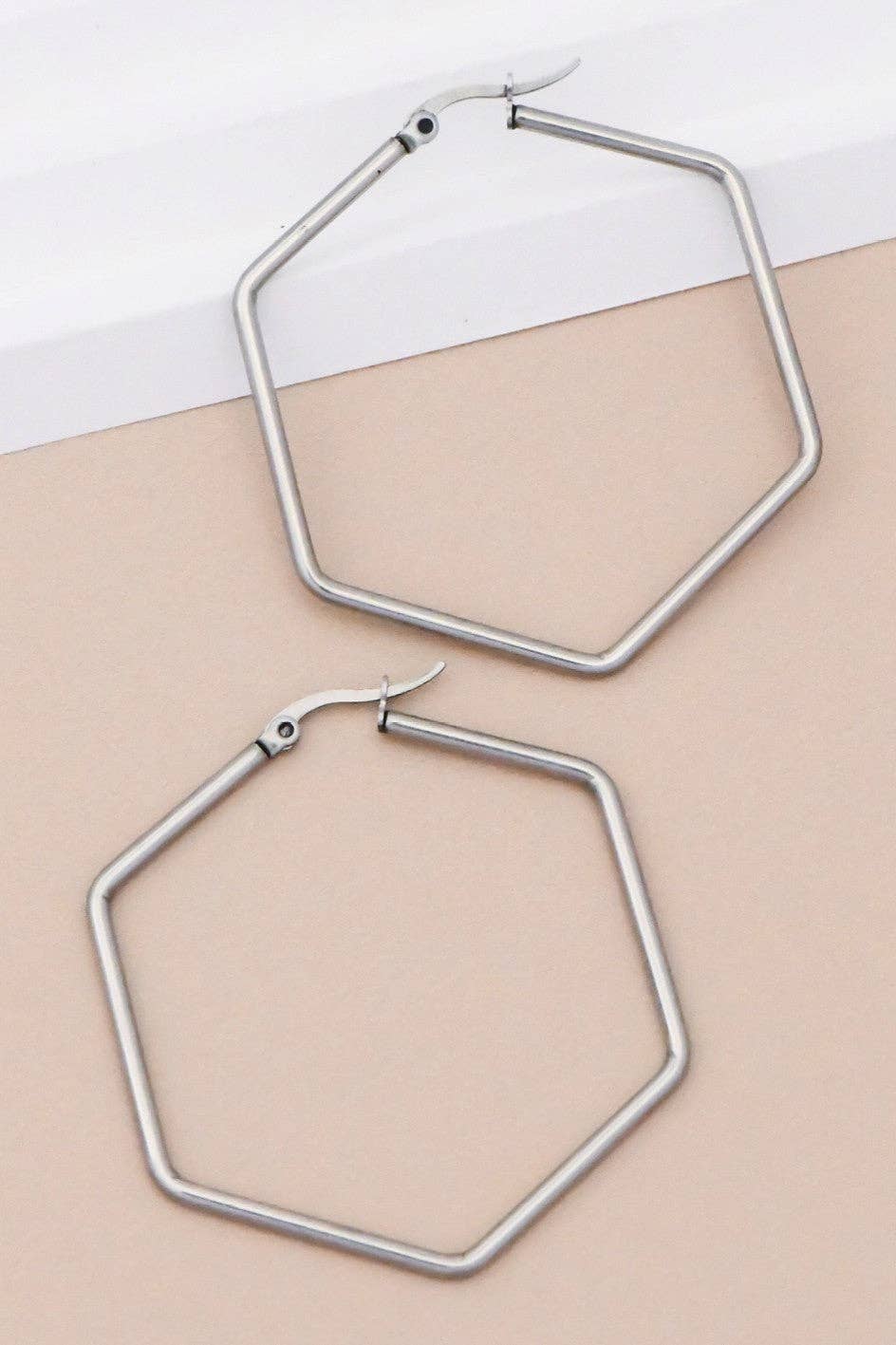Silver Hexagon Hoop Earrings