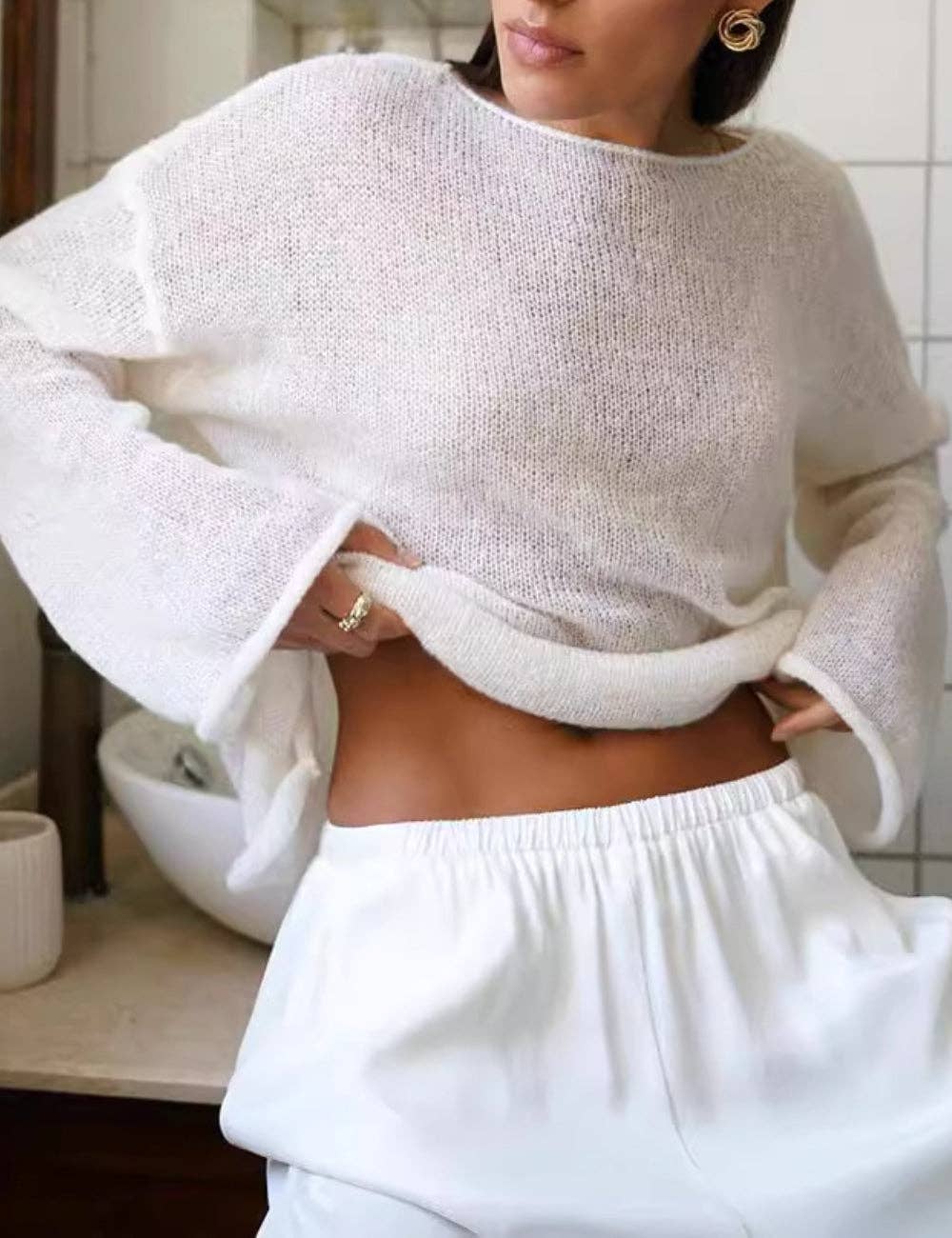 Solid Color Airy Knit Sweater